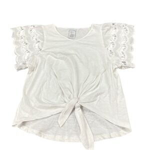 Tahari Girls White Cotton Eyelet Lace Sleeve Tie Front Top Size 12 G3951CFLH